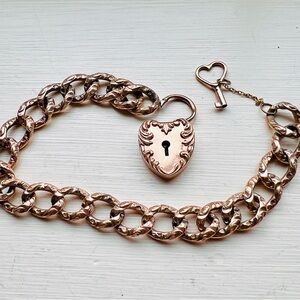 Vintage Victorian Gold Filled Bracelet Heart Lock and Key Monogram MER